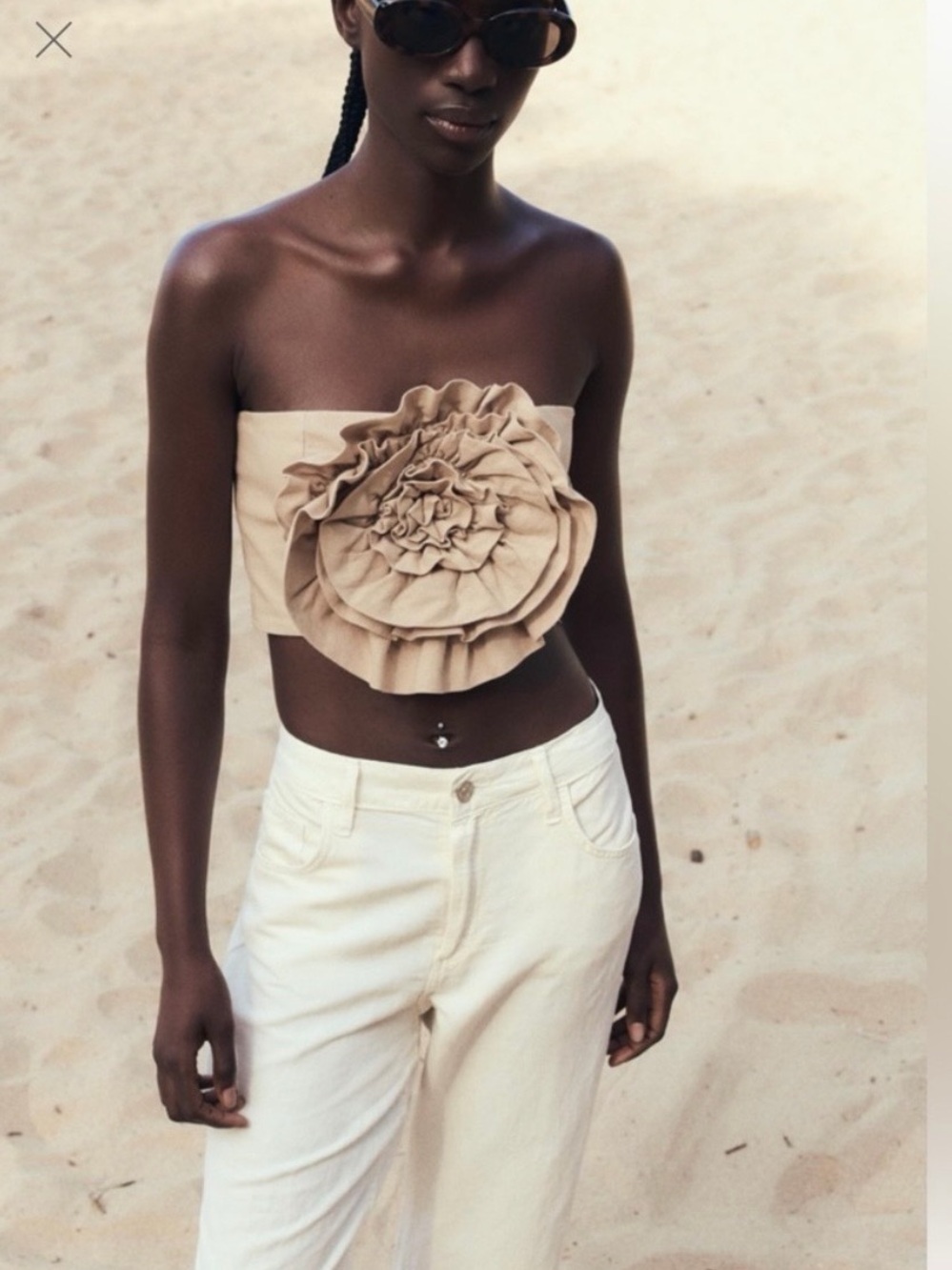 Zara Taupe Strapless Crop Top with‎ Large Rosette